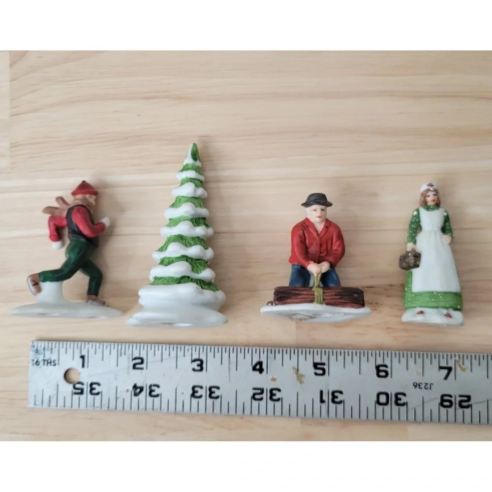 Vtg Dept 56 Ceramic Christmas Village Figurines Tree Wood Chopper Skater‎ Woman